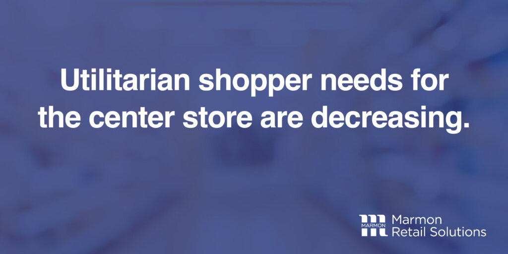 Utilitarian shopper needs for the center store are decreasing.
